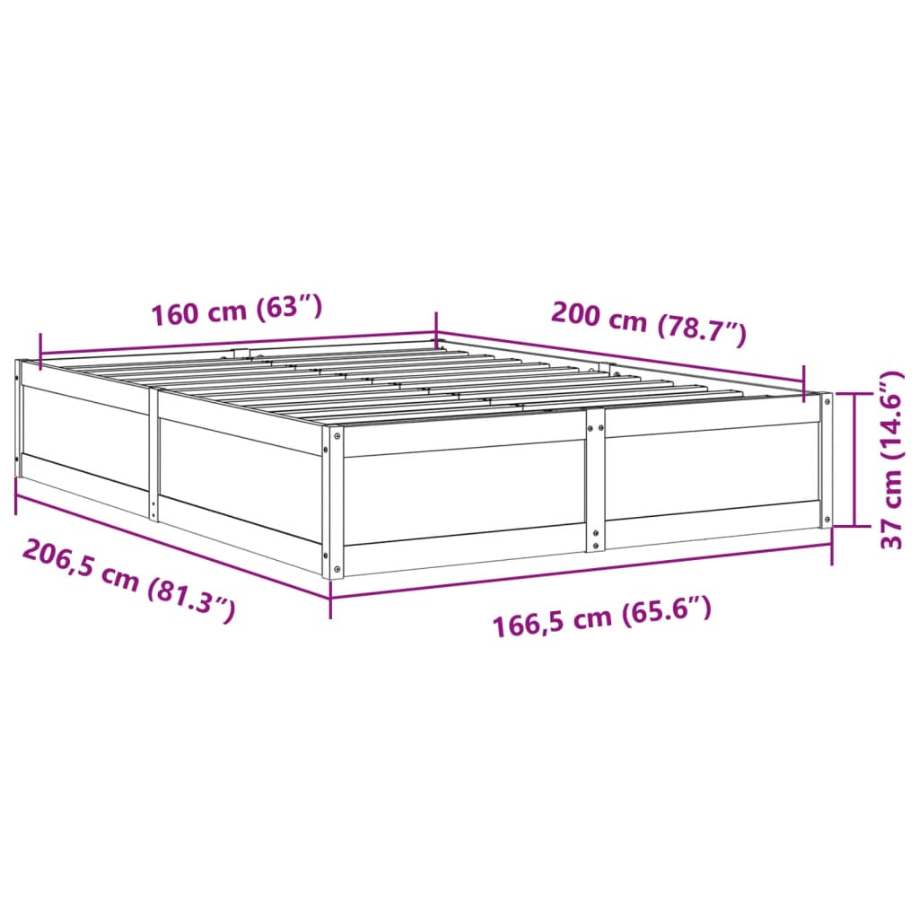 Sengeramme uten madrass voksbrun 160x200 cm heltre furu