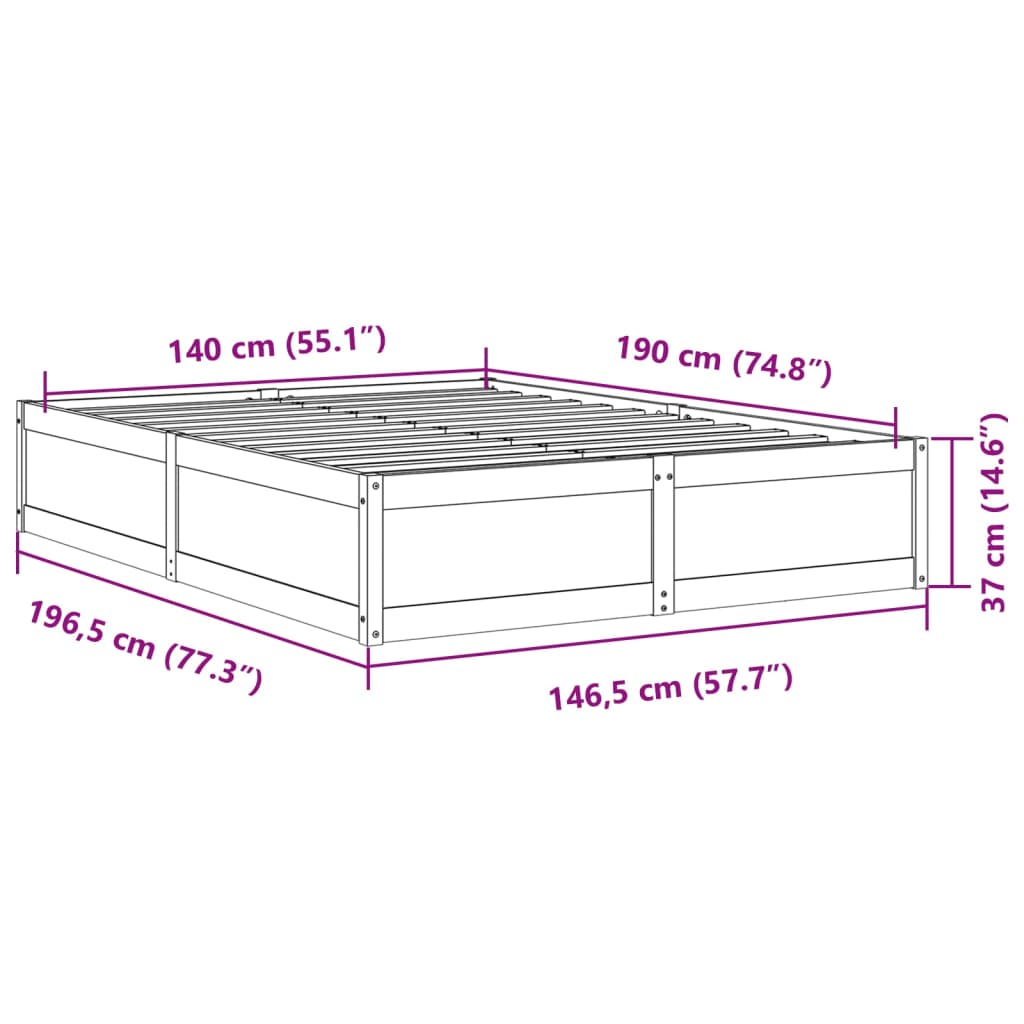 Sengeramme uten madrass hvit 140x190 cm heltre furu