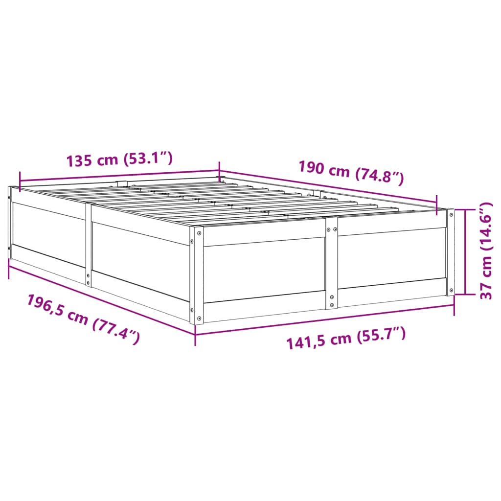 Sengeramme uten madrass brun 135x190 cm heltre furu
