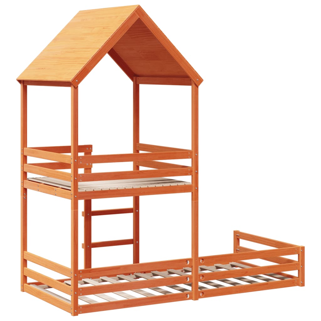Barneseng med tak voksbrun 80x200 cm heltre furu