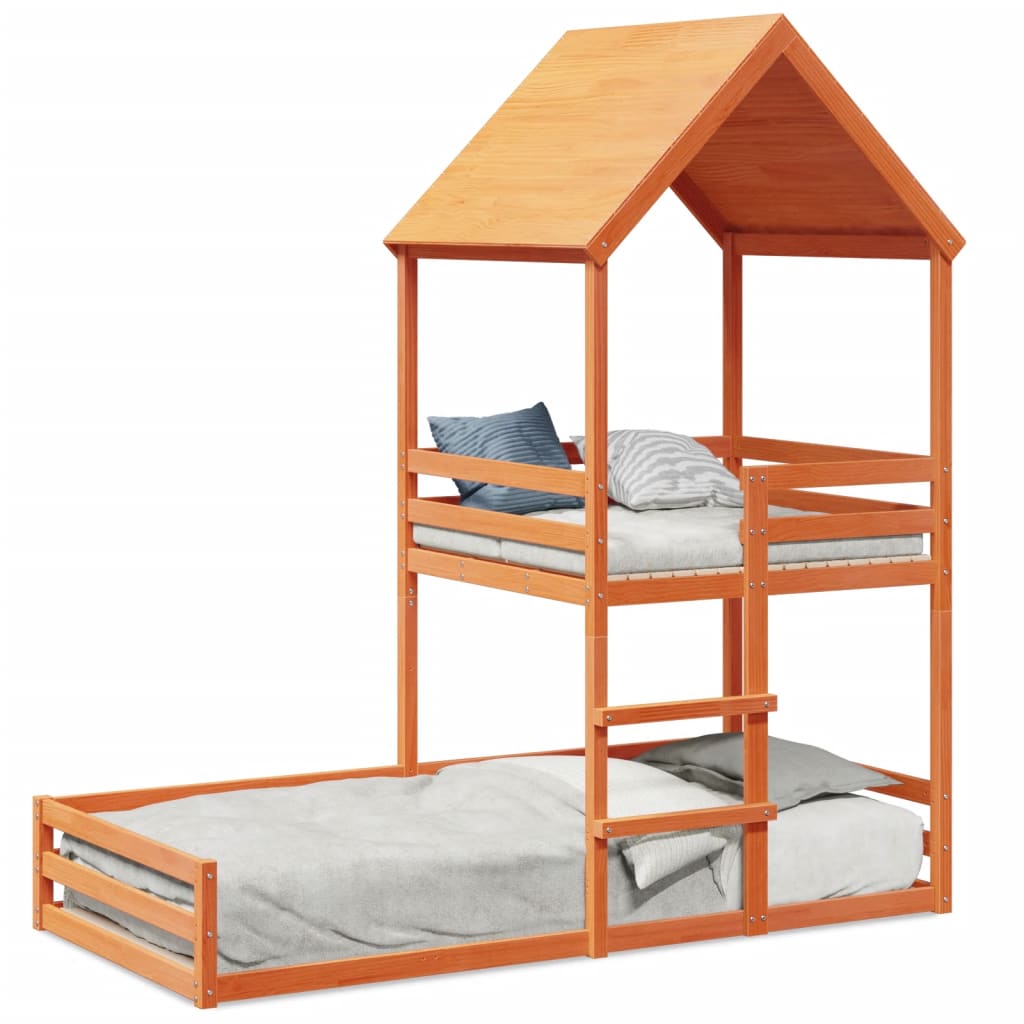 Barneseng med tak voksbrun 80x200 cm heltre furu