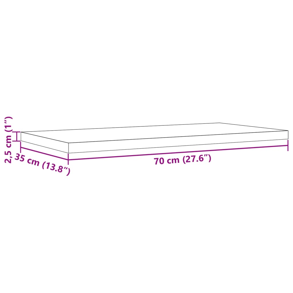 Bordplater 2 stk 70x35x2,5 cm rektangulær heltre furu