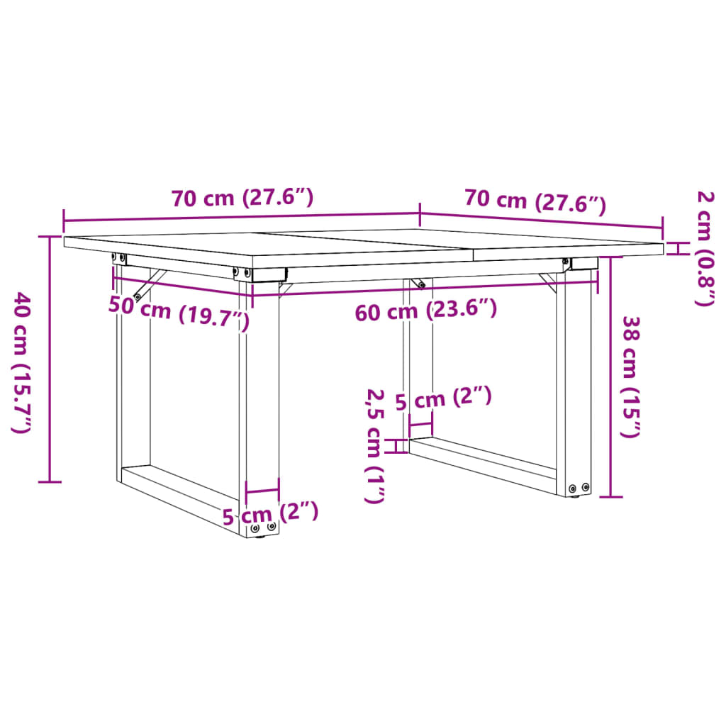 Salongbord O-ramme 70x70x40 cm heltre furu og stål