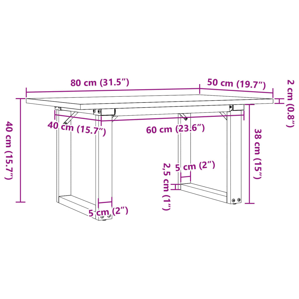Salongbord O-ramme 80x50x40 cm heltre furu og stål