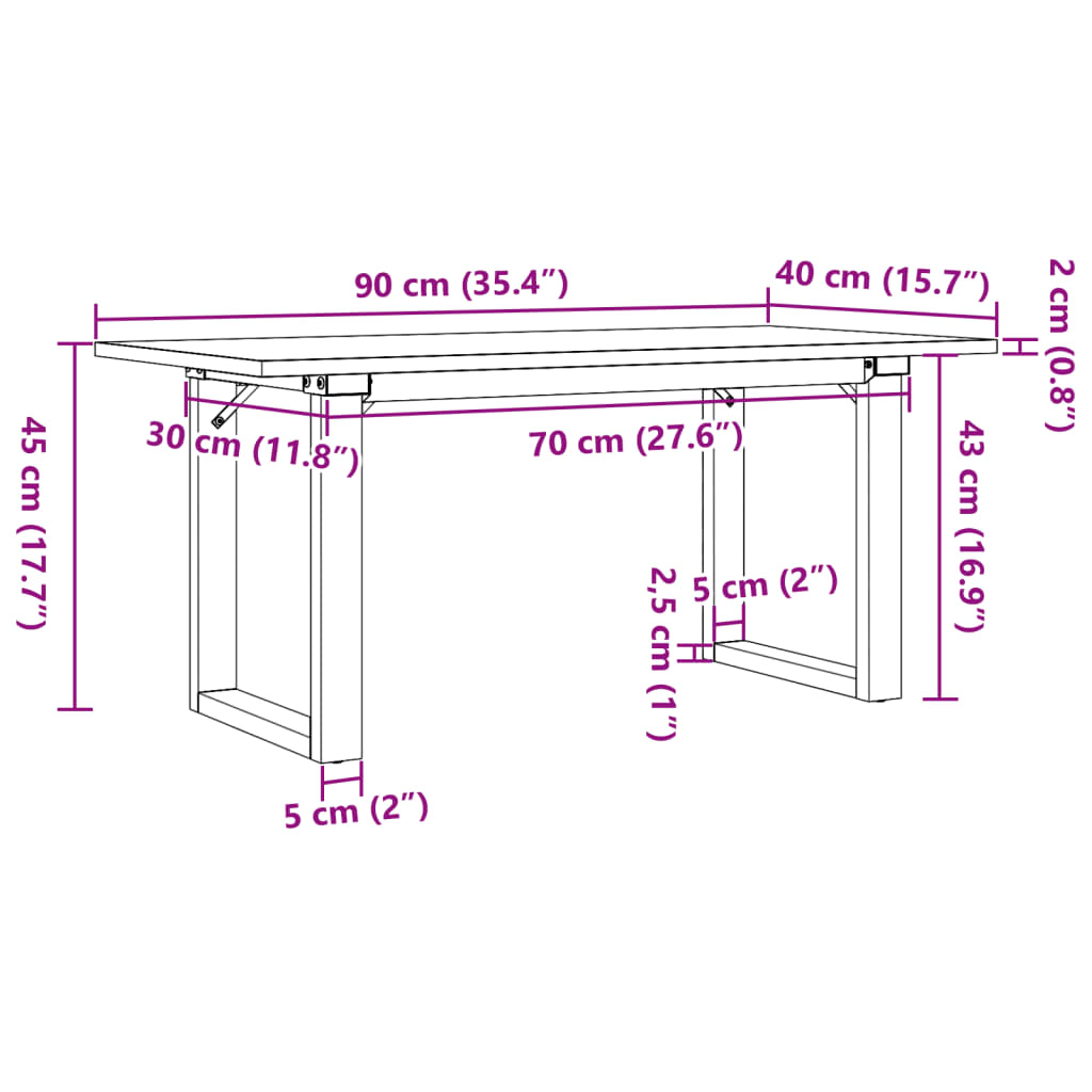 Salongbord O-ramme 90x40x45 cm heltre furu og stål