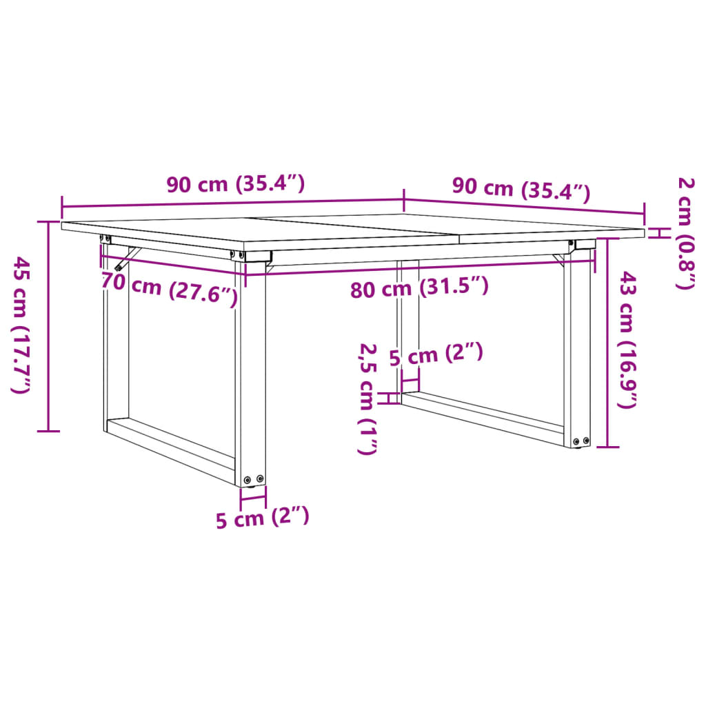 Salongbord O-ramme 90x90x45 cm heltre furu og stål