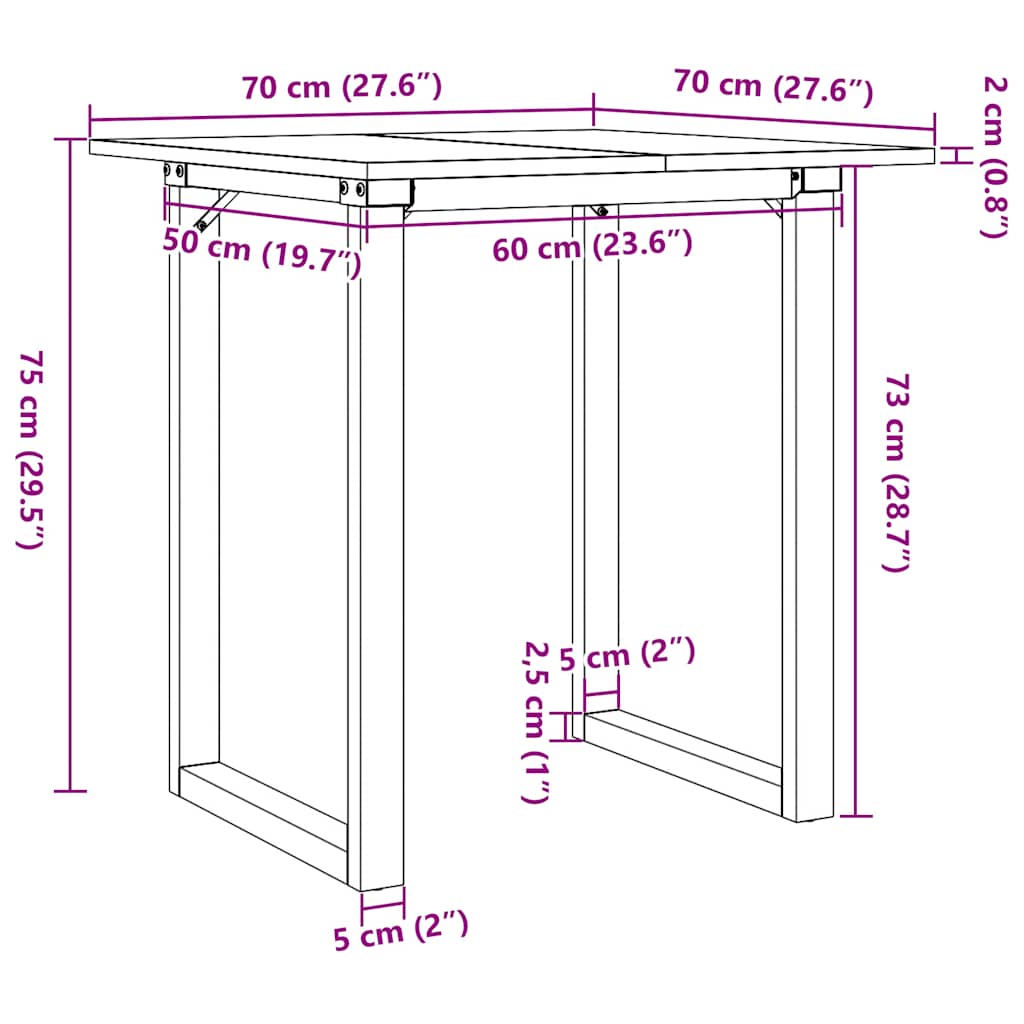 Spisebord O-ramme 70x70x75 cm heltre furu og stål