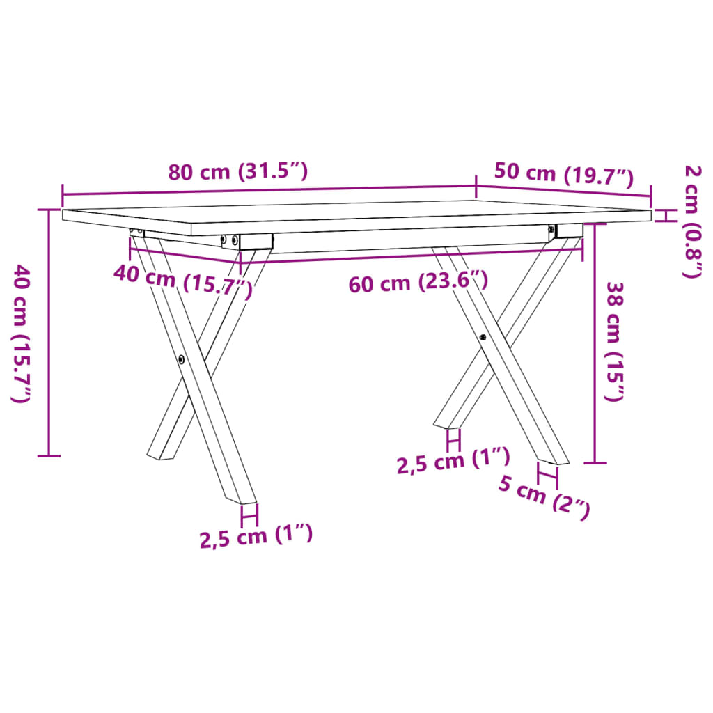 Salongbord X-ramme 80x50x40 cm heltre furu og stål