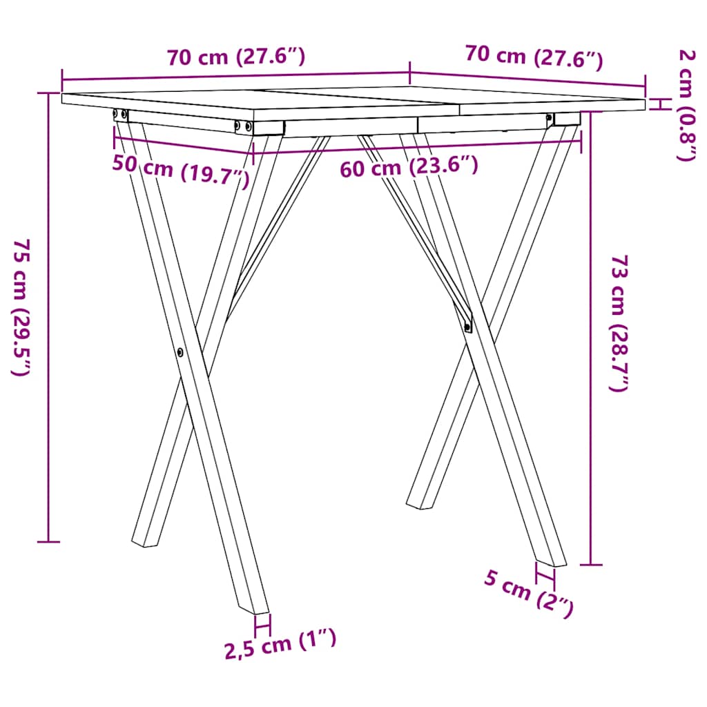 Salongbord X-ramme 70x70x75 cm heltre furu og stål