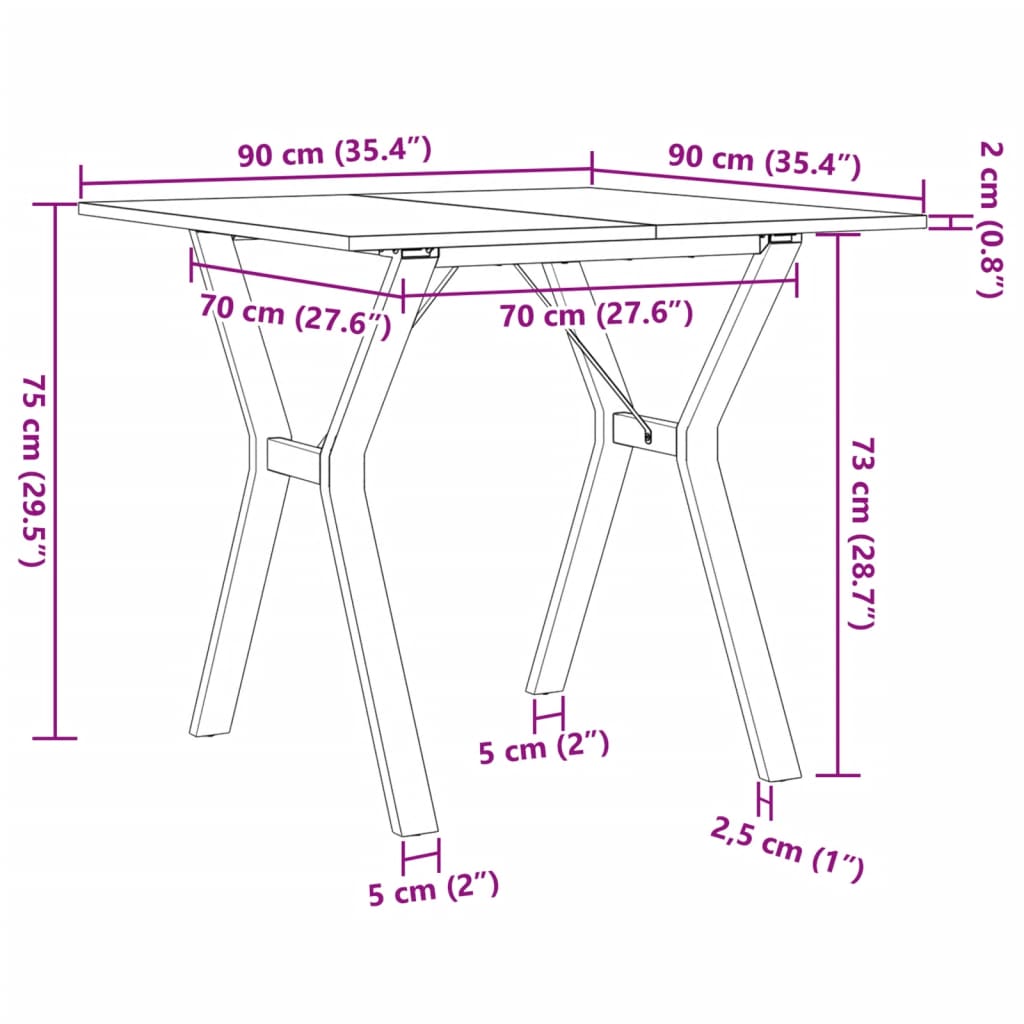 Spisebord Y-ramme 90x90x75 cm heltre furu og stål