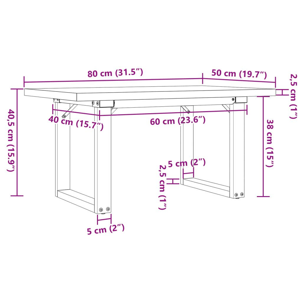 Salongbord O-ramme 80x50x40,5 cm heltre furu og stål