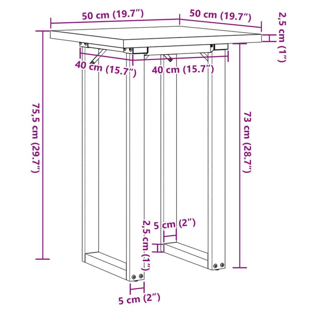 Spisebord O-ramme 50x50x75,5 cm heltre furu og stål