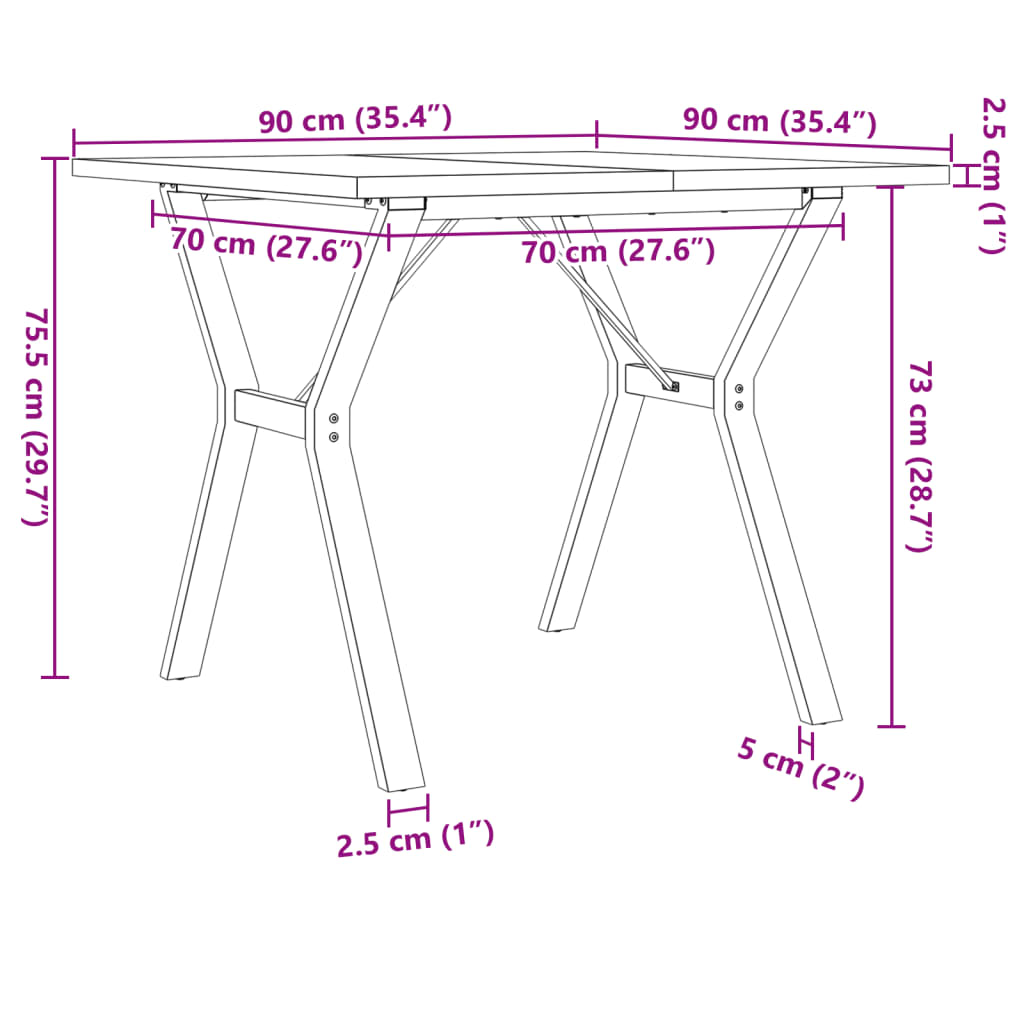 Spisebord Y-ramme 90x90x75,5 cm heltre furu og stål