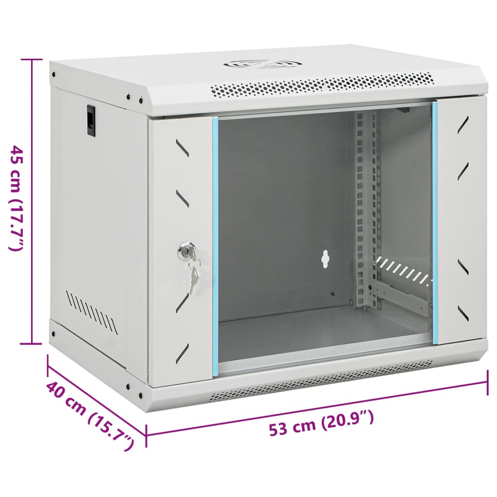Nettverksskap 9U veggmontert 19" IP20 53x40x45 cm