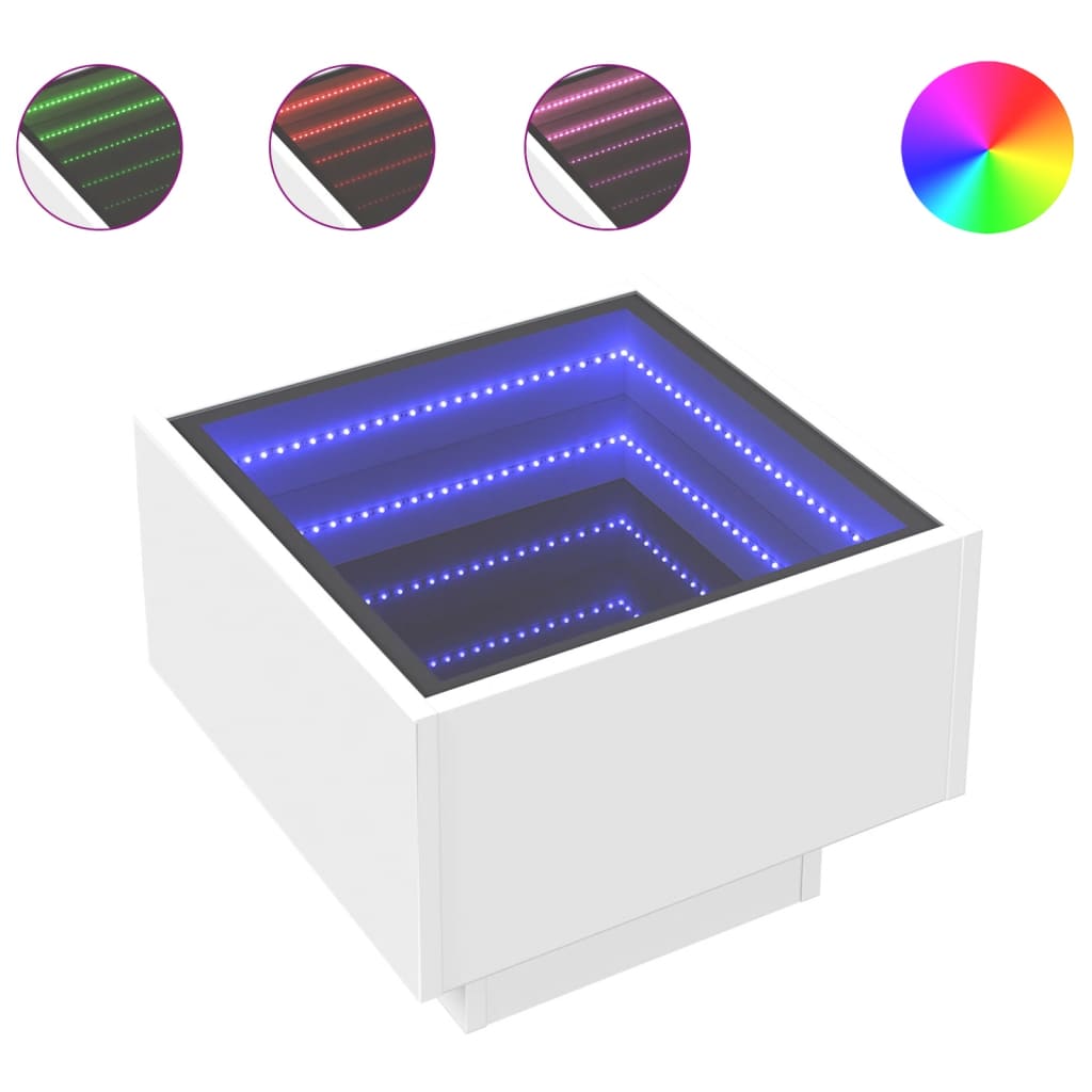 Sidebord LED hvit 40x40x30 cm konstruert tre