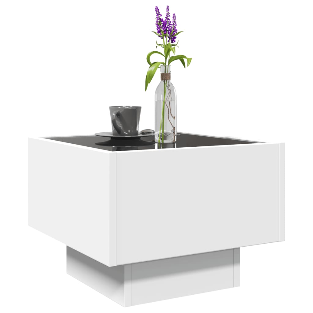 Sidebord LED hvit 40x40x30 cm konstruert tre
