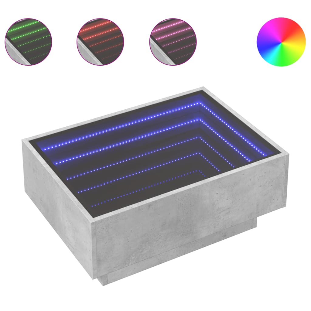 Salongbord med LED betonggrå 70x50x30 cm konstruert tre