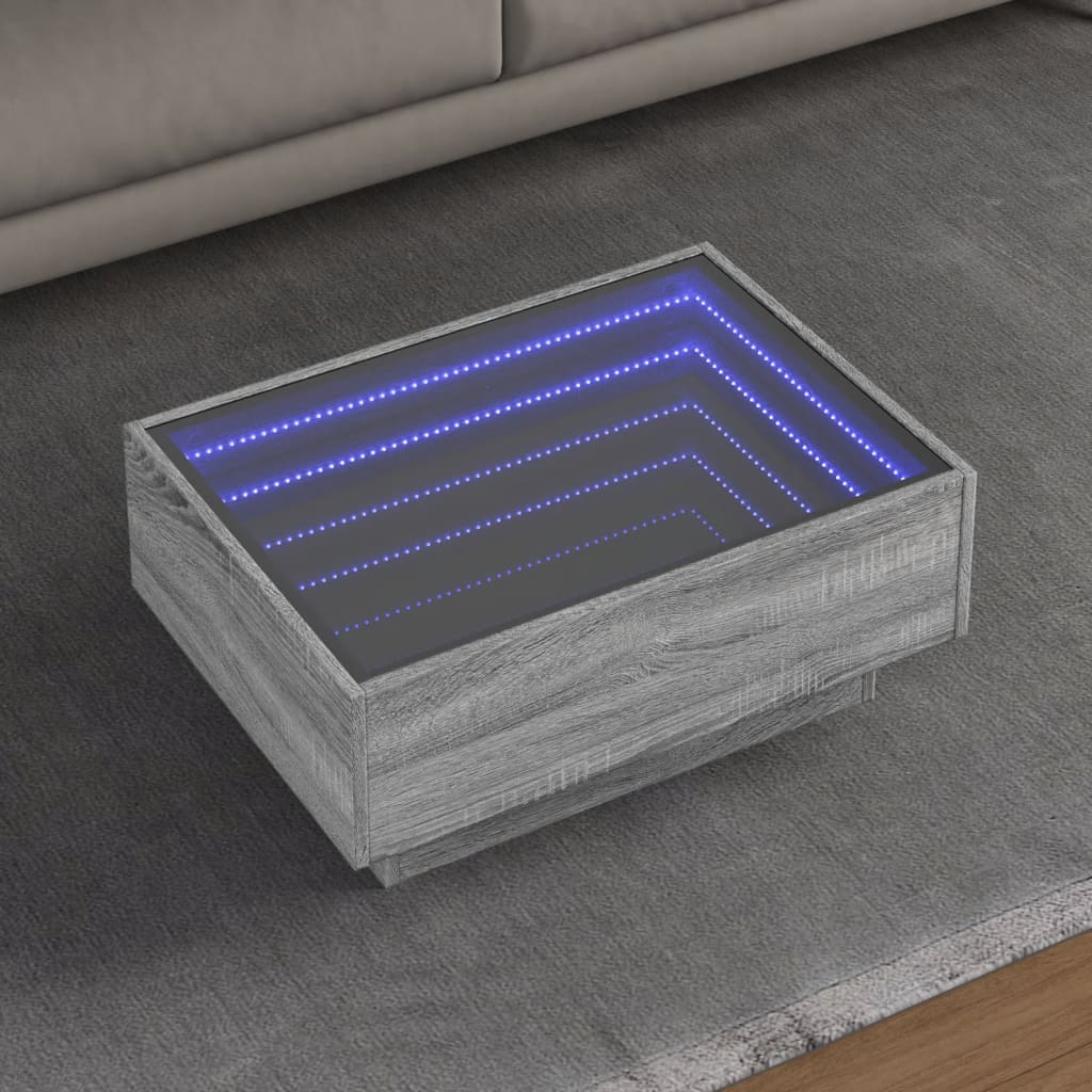 Salongbord med LED grå sonoma 70x50x30 cm konstruert tre