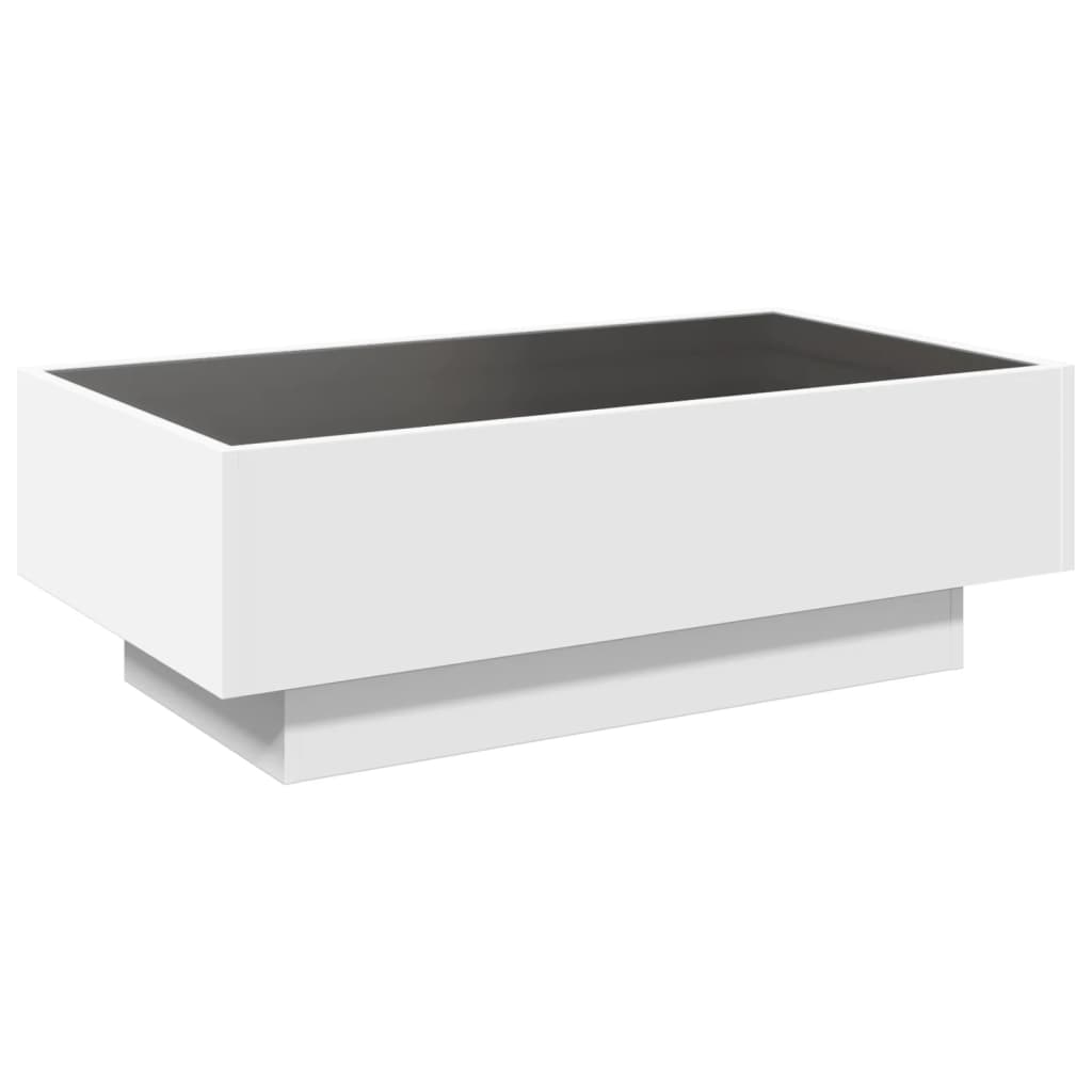 Salongbord med LED hvit 90x50x30 cm konstruert tre