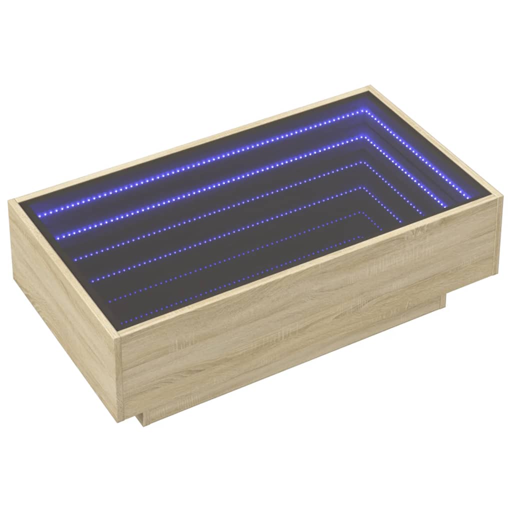 Salongbord med LED sonoma eik 90x50x30 cm konstruert tre