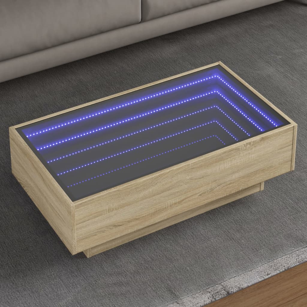 Salongbord med LED sonoma eik 90x50x30 cm konstruert tre
