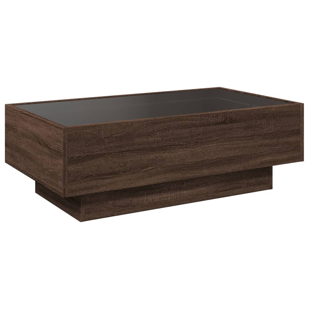 Salongbord med LED brun eik 90x50x30 cm konstruert tre