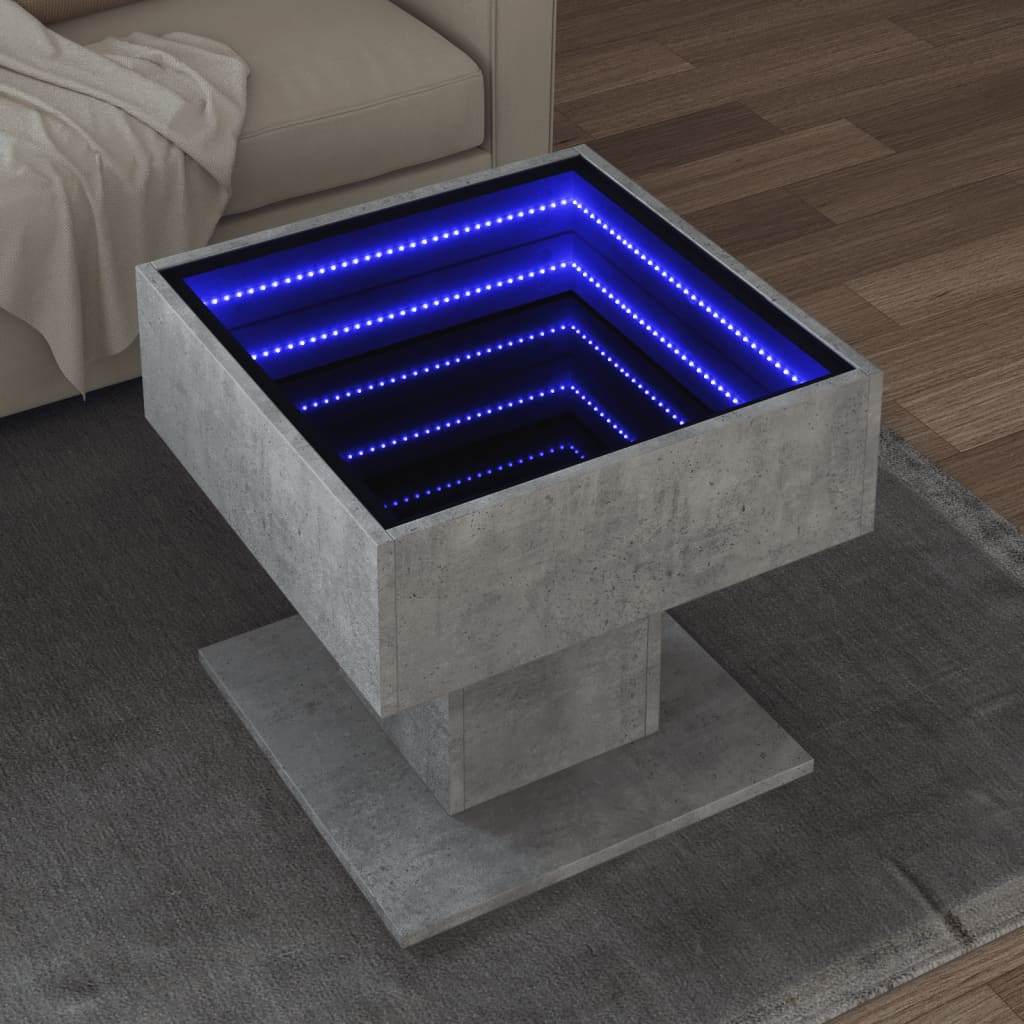 Salongbord med LED betonggrå 50x50x45 cm konstruert tre