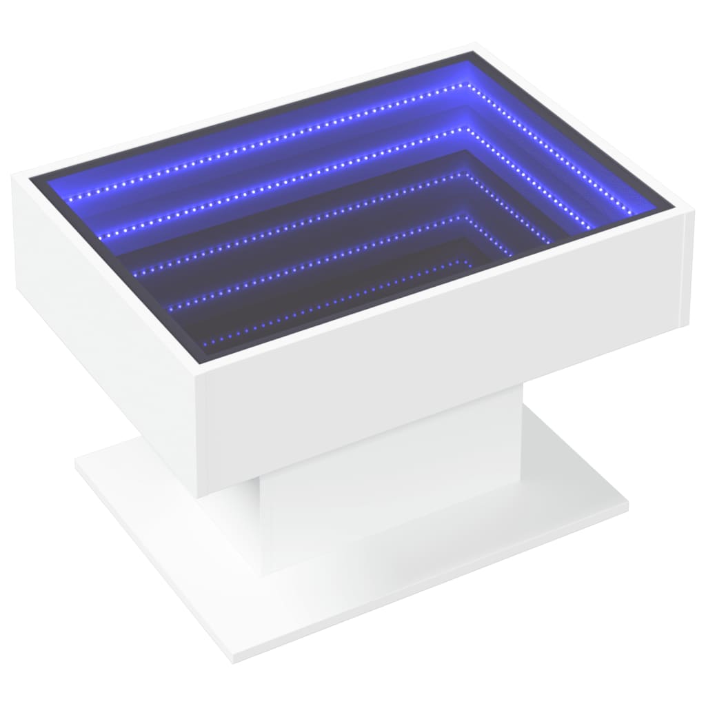 Salongbord med LED hvit 70x50x45 cm sponplate