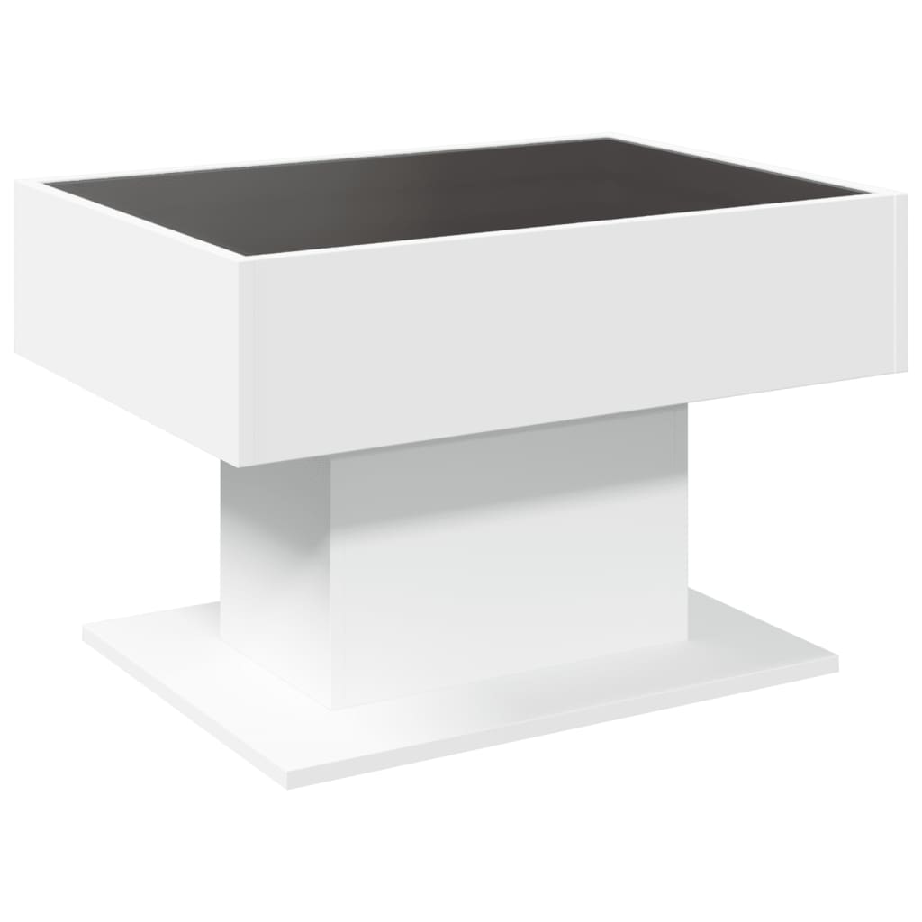 Salongbord med LED hvit 70x50x45 cm sponplate