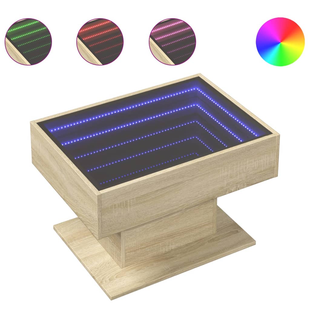 Salongbord med LED sonoma eik 70x50x45 cm konstruert tre