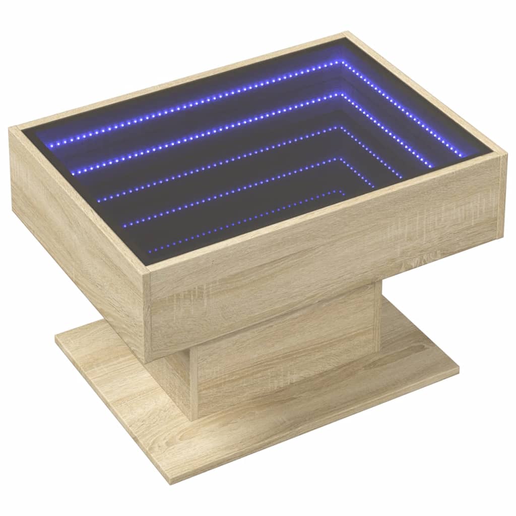 Salongbord med LED sonoma eik 70x50x45 cm konstruert tre