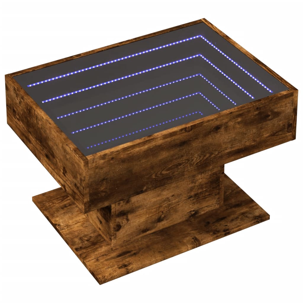 Salongbord med LED røkt eik 70x50x45 cm konstruert tre