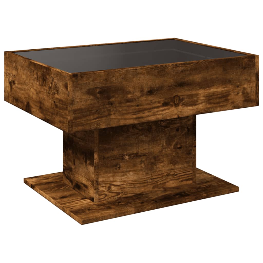 Salongbord med LED røkt eik 70x50x45 cm konstruert tre