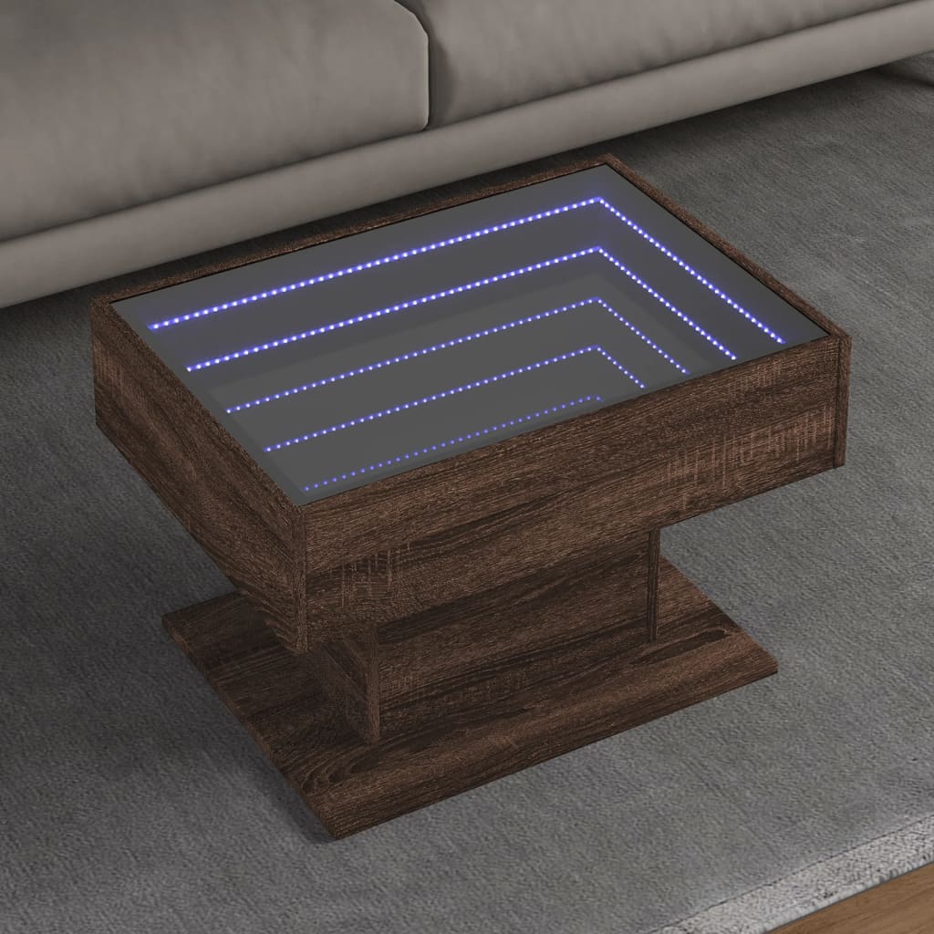 Salongbord med LED brun eik 70x50x45 cm konstruert tre