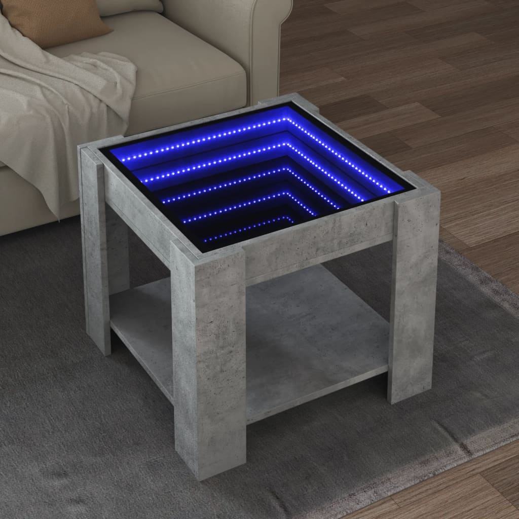 Salongbord med LED betonggrå 53x53x45 cm konstruert tre