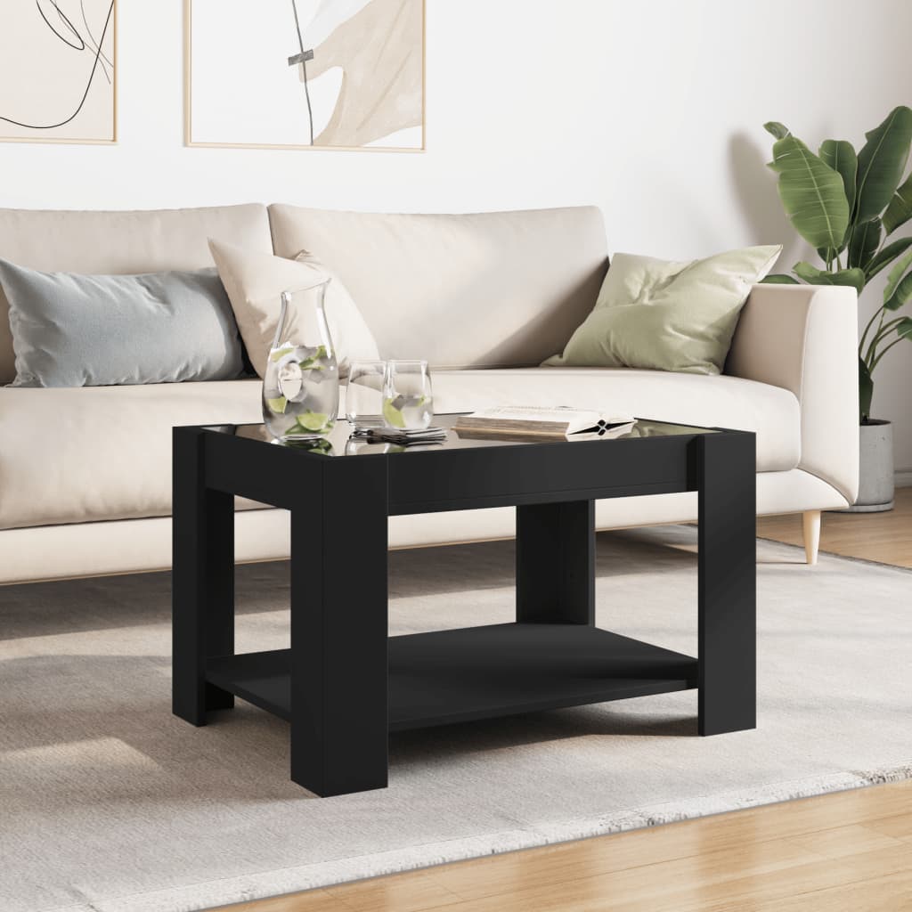 Salongbord med LED svart 73x53x45 cm konstruert tre