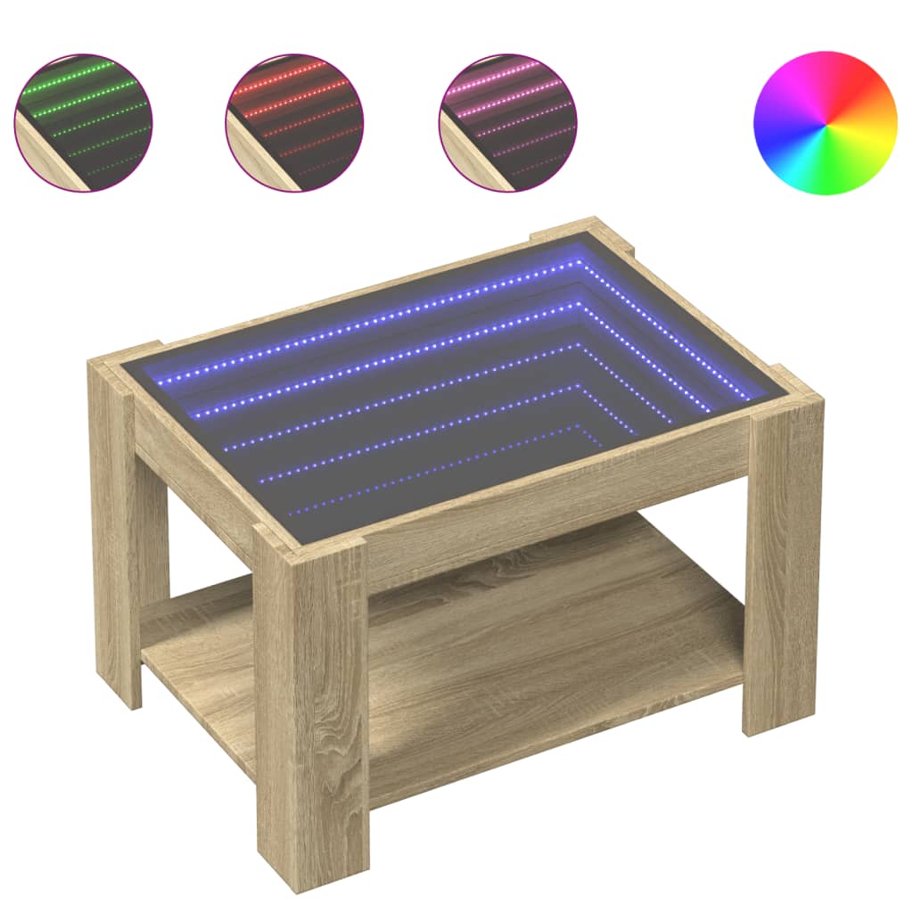 Salongbord med LED sonoma eik 73x53x45 cm konstruert tre