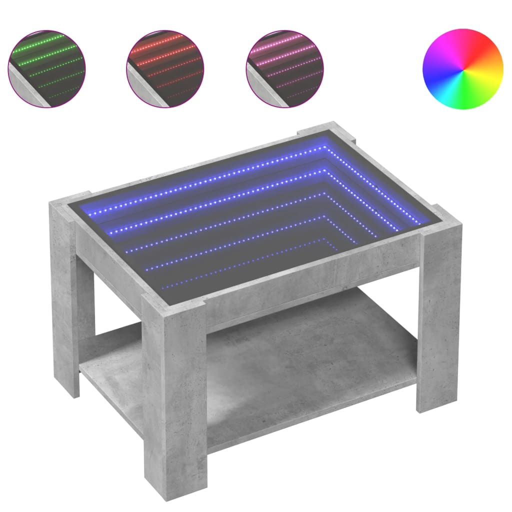 Salongbord med LED betonggrå 73x53x45 cm konstruert tre