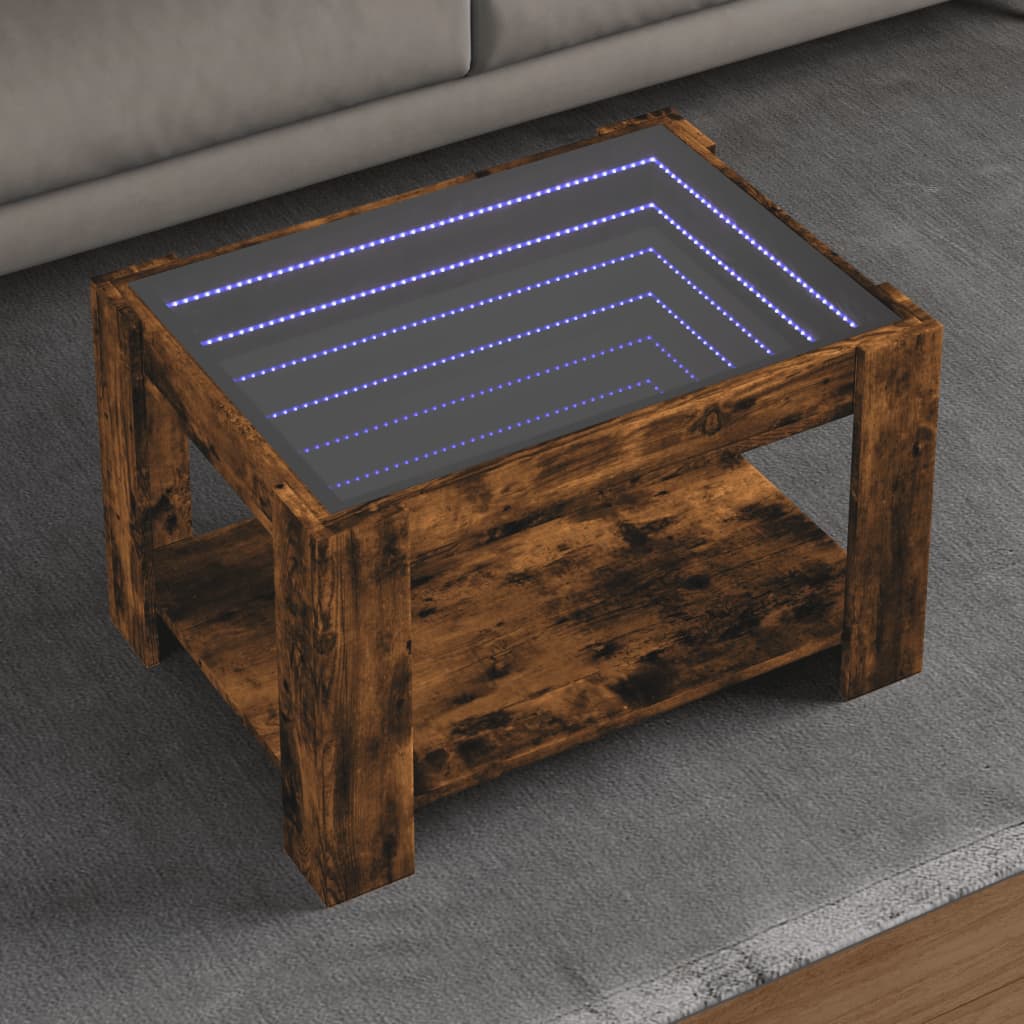 Salongbord med LED røkt eik 73x53x45 cm konstruert tre