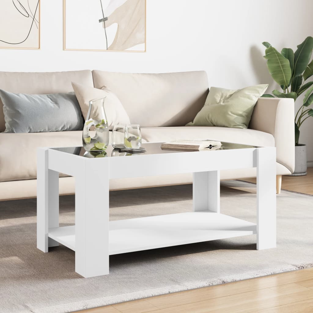 Salongbord med LED hvit 93x53x45 cm konstruert tre