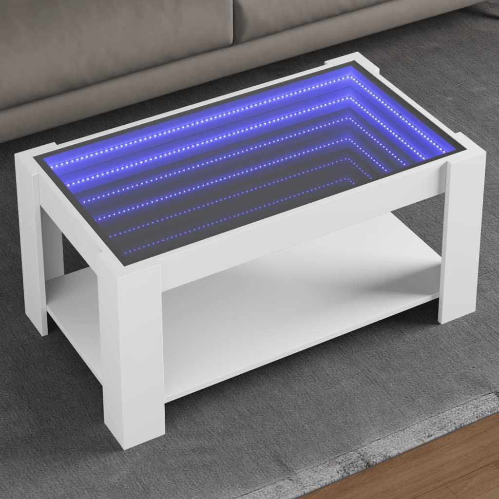 Salongbord med LED hvit 93x53x45 cm konstruert tre