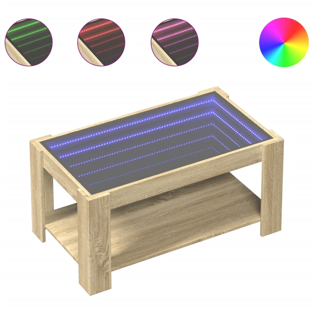 Salongbord med LED sonoma eik 93x53x45 cm konstruert tre