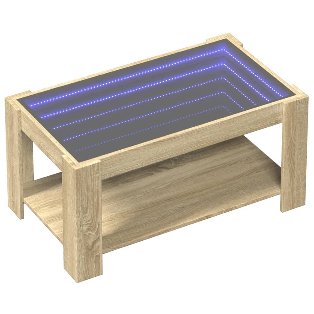 Salongbord med LED sonoma eik 93x53x45 cm konstruert tre