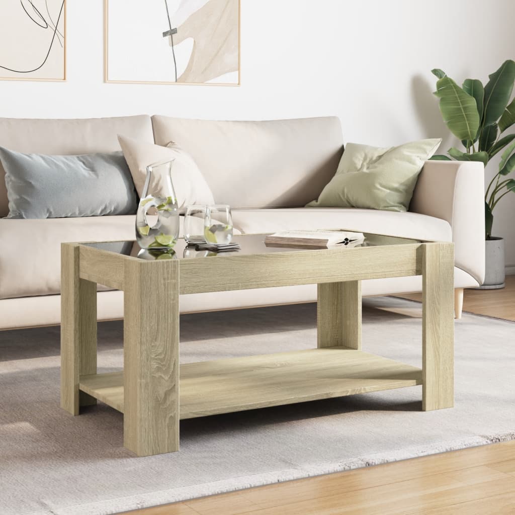 Salongbord med LED sonoma eik 93x53x45 cm konstruert tre
