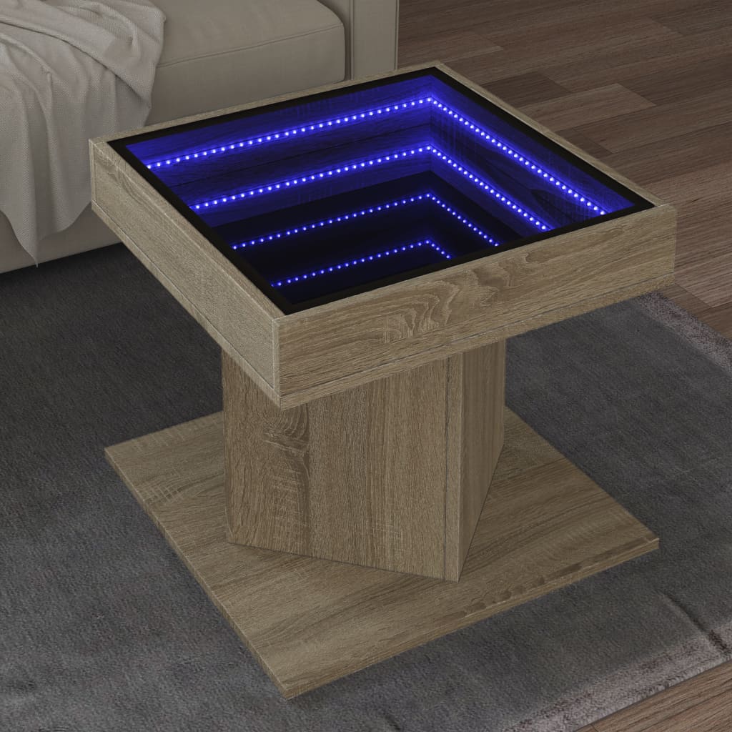 Salongbord med LED sonoma eik 50x50x45 cm konstruert tre