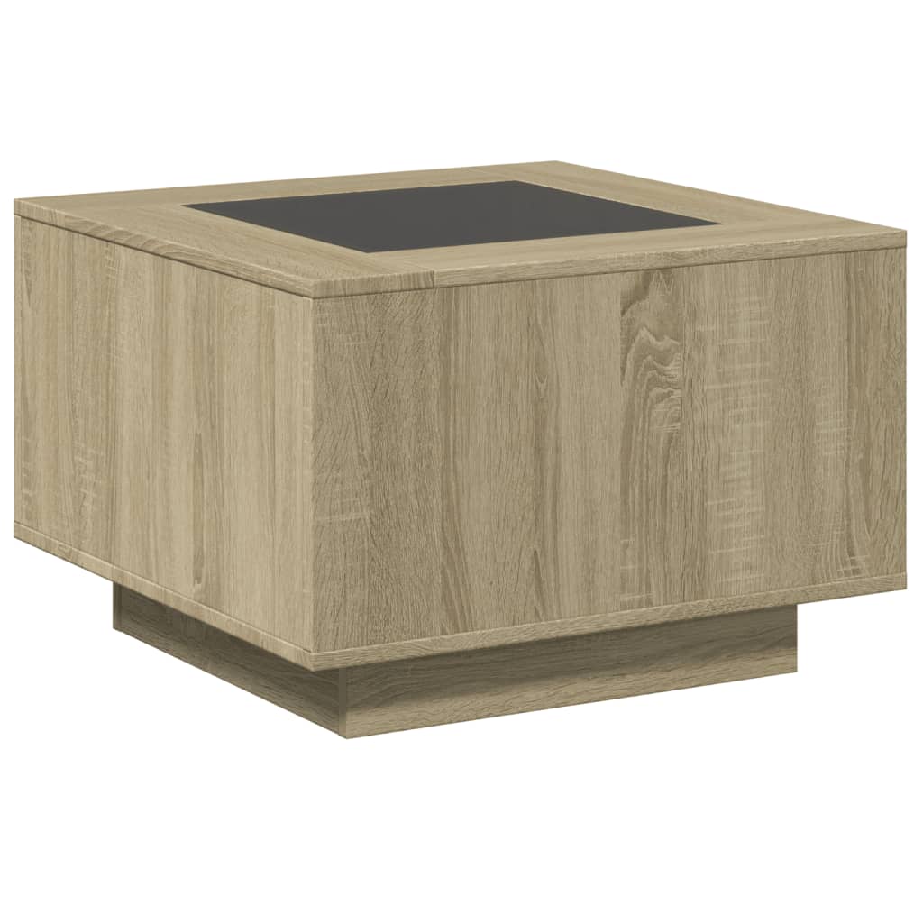 Salongbord med LED sonoma eik 60x60x40 cm konstruert tre
