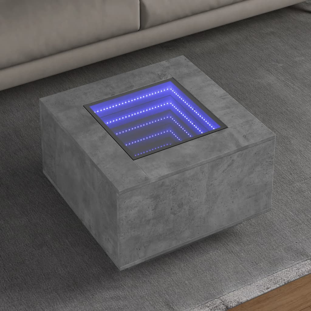Salongbord med LED betonggrå 60x60x40 cm konstruert tre