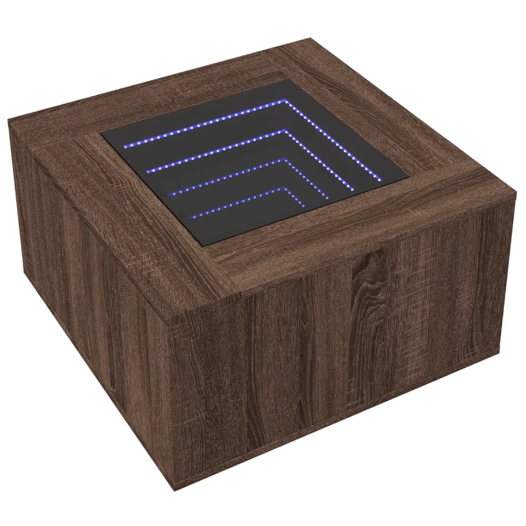 Salongbord med LED brun eik 60x60x40 cm konstruert tre