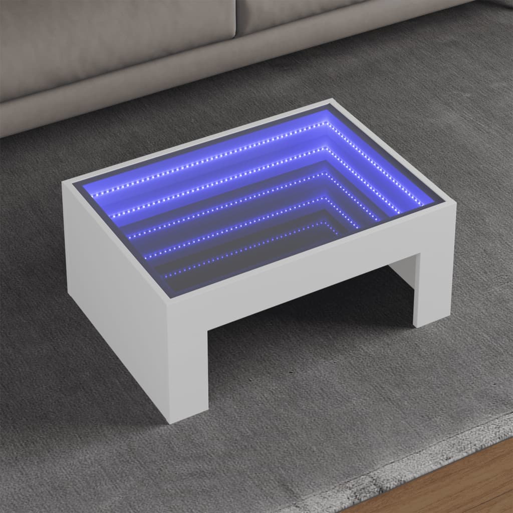 Salongbord med Infinity LED hvit 70x50x30 cm