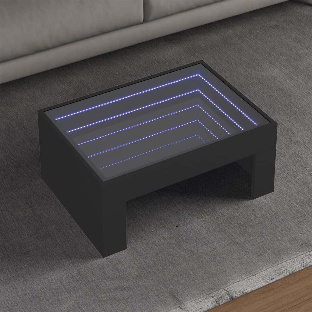 Salongbord med Infinity LED svart 70x50x30 cm